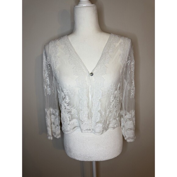 Rabbit Rabbit Rabbit Lace Cardigan Shrug White Small - Picture 2 of 8